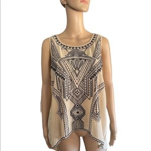Buttons Black and Tan sleeveless embroidered mesh tanks size large